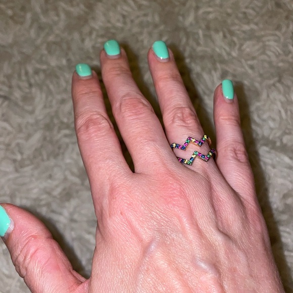 HUGE SALE🎉Multi-Colored Gold-Toned Rainbow Ring - Picture 3 of 3